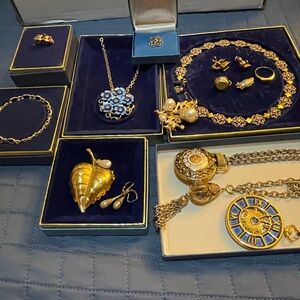 Avon vintage Gold and Blue Jewelry Set, sold as one lot.